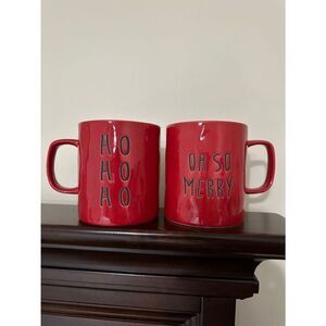 Global Design Red Black Christmas Mugs set of 2 OH SO MERRY HO HO HO Graphic